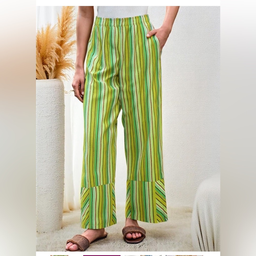 Wide Leg Striped Green Lounge Pants new